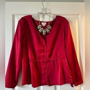 JCREW red button-up v-neck long sleeve blouse